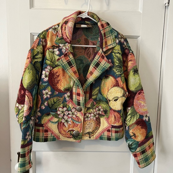 Vintage Tapestry Painted Pony Apple Fruit Fall Jacket Retro Artsy - Picture 4 of 10